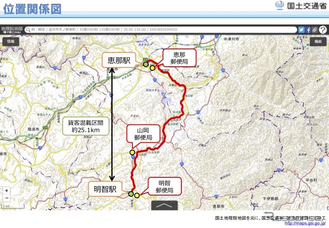明知鉄道線における宅配貨物等の貨客混載輸送の位置図