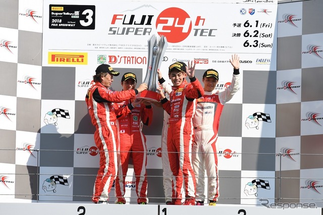 写真は2018年のスーパー耐久シリーズ 富士 SUPER TEC 24時間レースの様子（2018年の優勝チーム）