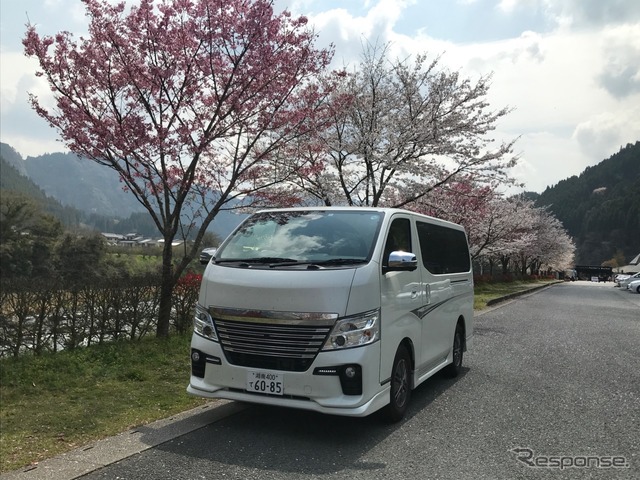 国道212号線沿い、道の駅水辺の郷おおやまの桜は、まさにこれから見ごろといった風情だ。