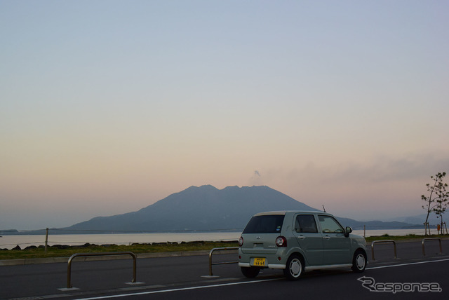 桜島とコラボで記念写真を撮った。