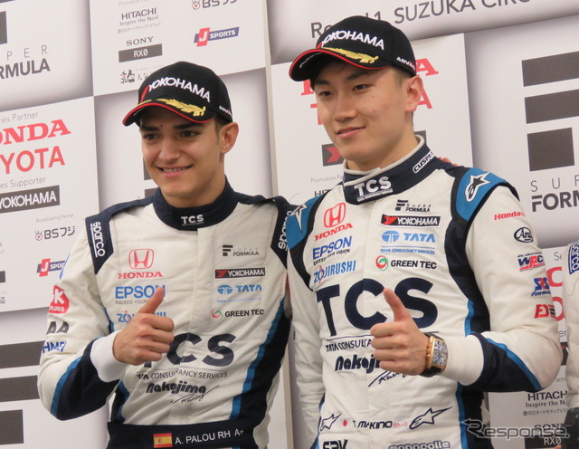 予選1-2のナカジマ勢、ポールの牧野(右)と2位のパロウ。