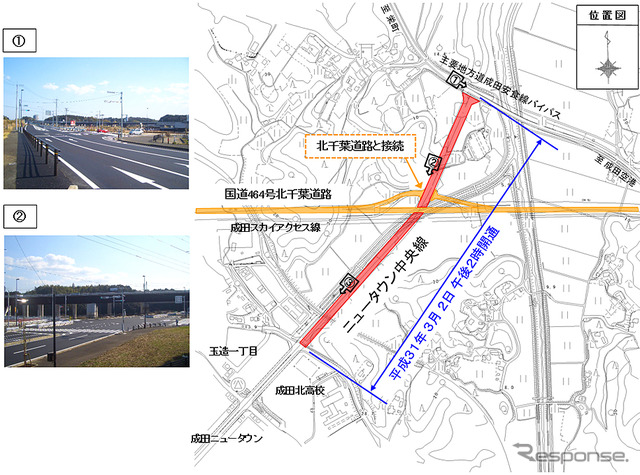 JR成田線大鷲架道橋とニュータウン中央線中央通り