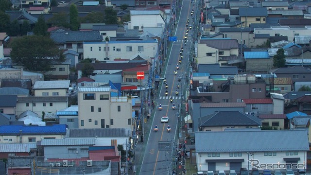 グランプリロードR123パレード 市街地走行シーン 空撮