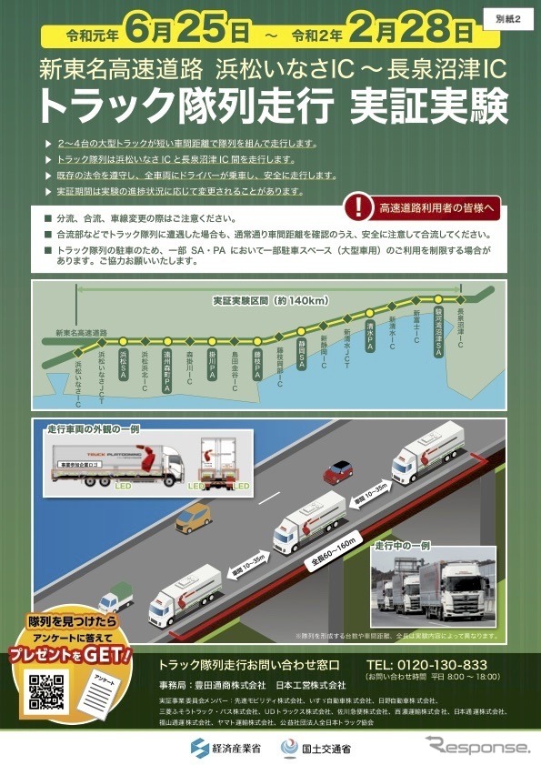 トラック隊列走行の実証実験の案内