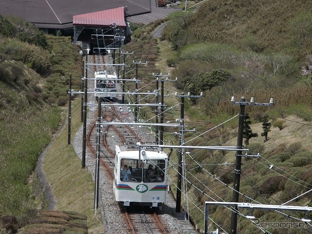 進行方向と逆に走り出したトラブルが発生した箱根十国峠ケーブルカー。