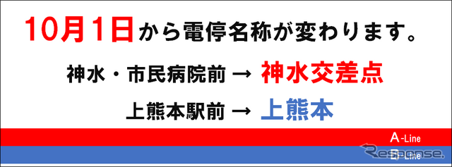 熊本市交通局のウェブサイトに掲載されている停留場改称の告知。