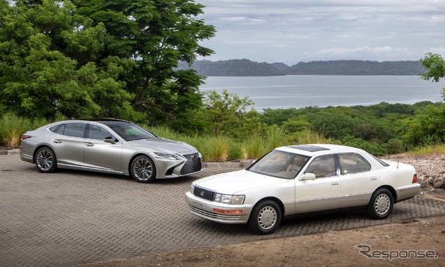 1990年型LS400(白)と2019年型LS500(銀)