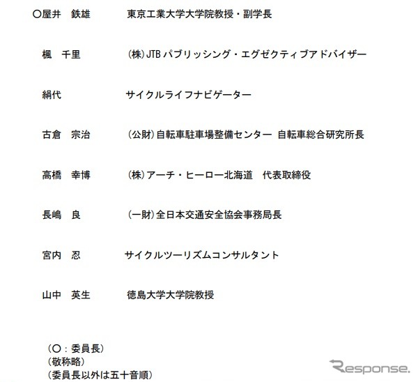 ナショナルサイクルルート制度検討小委員会の委員