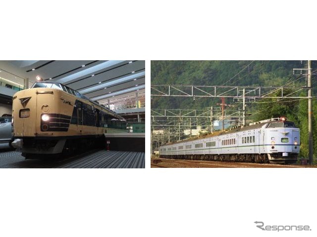 クハネ581形は日本初の寝台電車として1967年に登場した581系特急形電車の先頭車で、JR時代は大阪~新潟間の急行『きたぐに』でおもに運用。ラッピングイメージとなる右の「シュプール&リゾート色」は、アコモ改良に伴ない1992年に登場したものだが、1997年にJR西日本の標準色に変わったので、見ることができたのは5年程度と短かった。