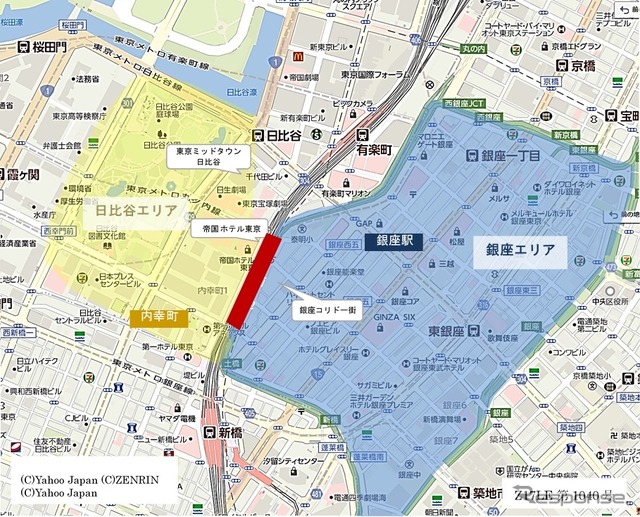 開発エリアの位置。東海道新幹線は東側を通る。