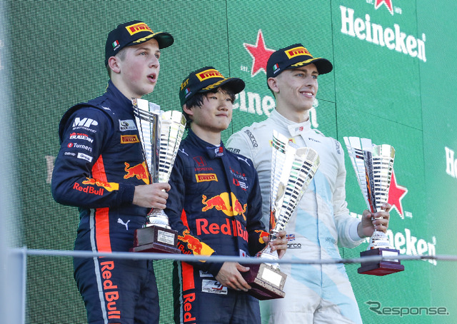 FIA-F3モンツァ大会のレース2で#14 角田裕毅が初優勝。