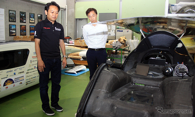 工学院大学 工学部 濱根洋人教授と、初代ボートレースアンバサダー植木通彦 BA(工学院大学 ソーラーカーチーム壮行会/2019年9月11日)