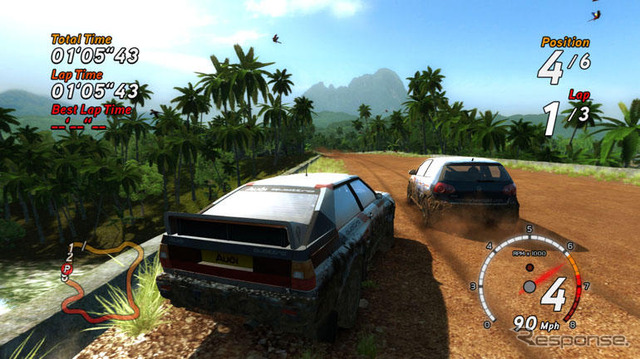 『SEGA RALLY REVO』轍がどんどん深くなって障害物も壊せる