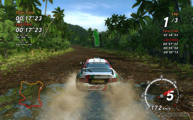 『SEGA RALLY REVO』轍がどんどん深くなって障害物も壊せる