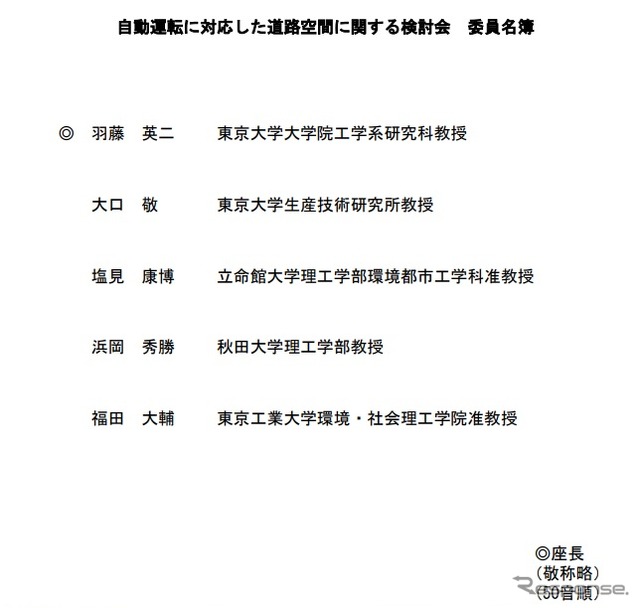 自動運転に対応した道路空間に関する検討会の委員