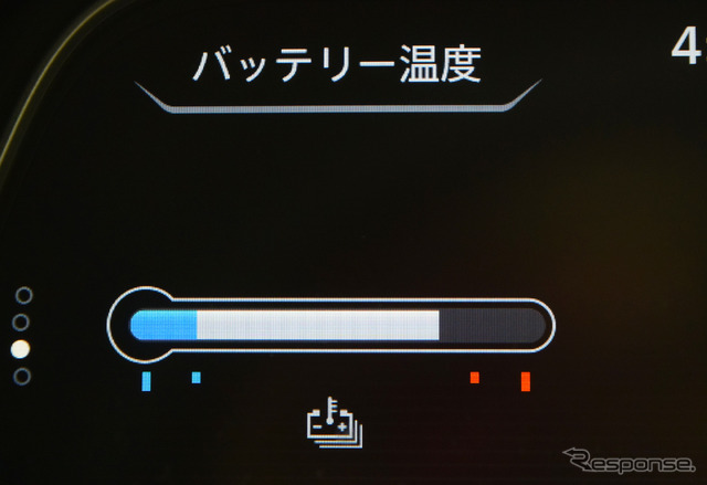 出力90kWの新型充電器を使うとさすがにバッテリー温度が上がる。ただし、次の充電までのあいだにある程度温度が下がるのが40kWh版と大きく違うポイント。