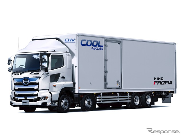 プロフィア・ハイブリッド。100km先までの勾配を先読み、AIが走行負荷を予測し、最適なハイブリッド制御を行なう世界初の技術を搭載したトラック(東京モーターショー2019出展予定)。