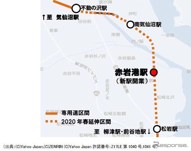 気仙沼線BRT赤岩港駅の位置。所在地は上り線が宮城県気仙沼市赤岩港217-2、下り線が宮城県気仙沼市赤岩港420-1。