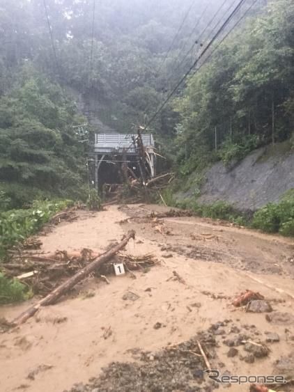 土砂流入が発生した中央本線梁川～四方津間。