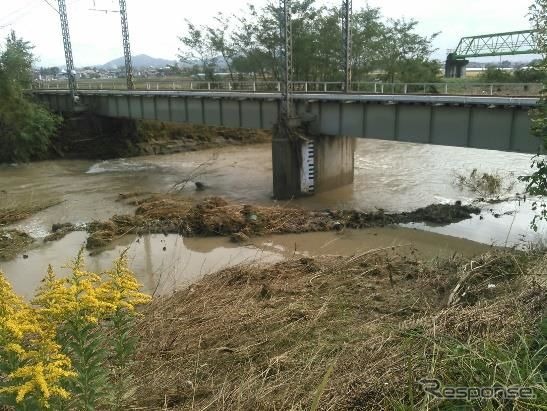 10月15日時点の東武佐野線田島~佐野市間第一秋山川橋梁。