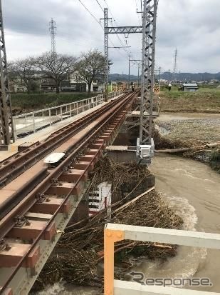 10月15日時点の東武佐野線堀米～吉水間第二秋山川橋梁。