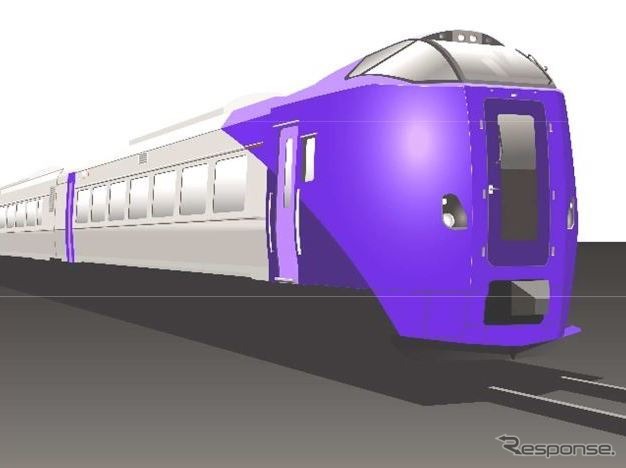 「ラベンダー」色の編成。車体は現行のキハ261系1000番代に準じたもの。「はまなす」色が先に登場する予定。