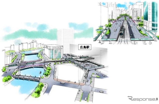 軌道延伸により、広島駅南口広場への乗入れも実現する。これはそのイメージパース。