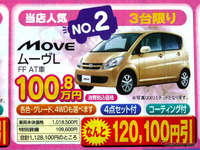 【飛び石連休 値引き情報】決算!! 背の高い軽自動車、タント 12万円引きなど
