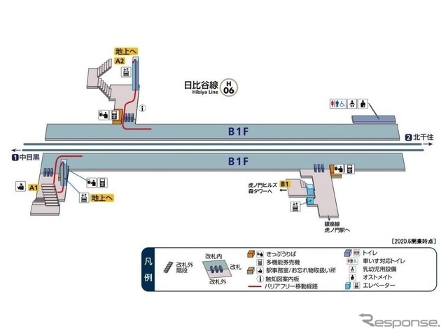 構内の立面図。相対式2面2線となり、ホーム間の連絡通路は開業後に地下2階に整備される予定。