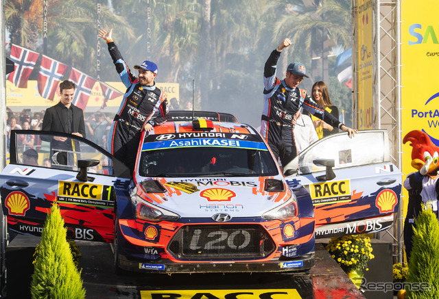 2019年WRCマニュファクチャラーズチャンピオンに輝いたヒュンダイ(写真は第13戦スペイン)。