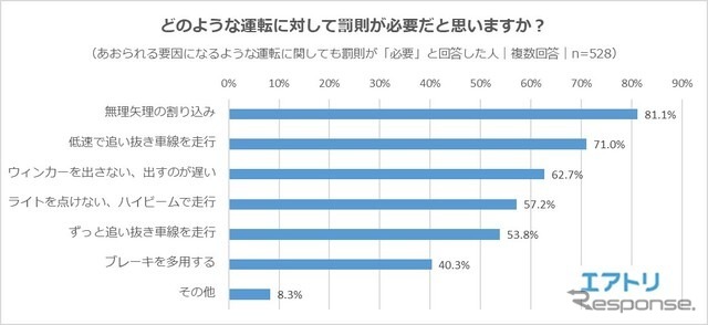 どのような運転に対して罰則が必要だと思うか？