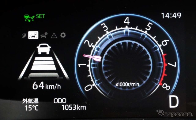 全車速追従クルーズコントロールとレーンキープコントロールを制御した時のメーター内表示。