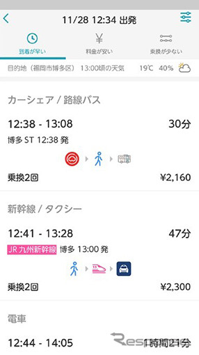 マルチモーダルルート検索(ルート検索結果画面)