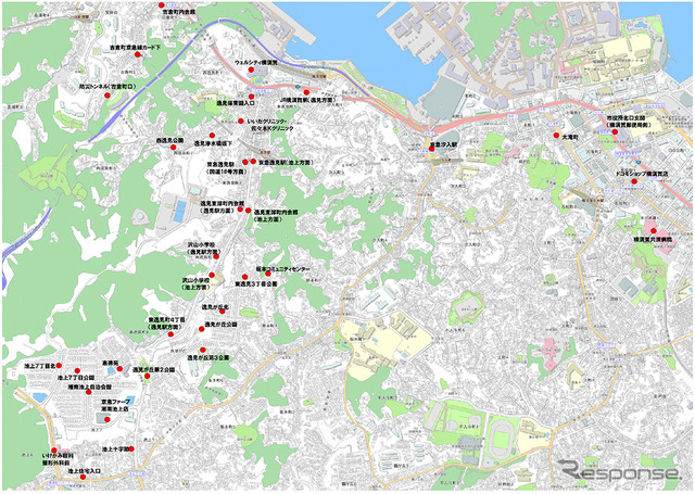 「AI運行バス」運行エリア図および乗降ポイント（35か所）