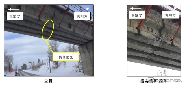 高架橋の損傷状況。
