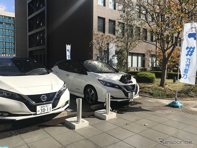 日産自動車、「NISSAN e-シェアモビ」ステーションを九州電力の福岡支社内にオープン