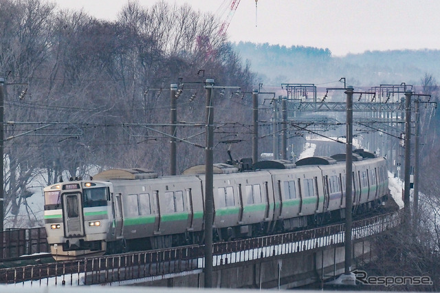 札幌圏での業績向上の立役者となっている新千歳空港～札幌・小樽間の快速『エアポート』。2020年春のダイヤ改正では、毎時4本から5本に増強される予定。2019年2月撮影。