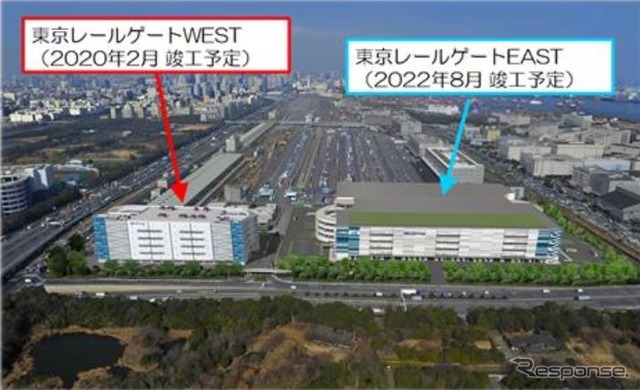 EASTとWESTが整備される東京レールゲート。EASTは2020年秋に着工する予定で、賃貸用の貸床面積はWESTの約3倍となる。両方を合わせると、東京湾岸地域最大級の先進的物流施設になるという。