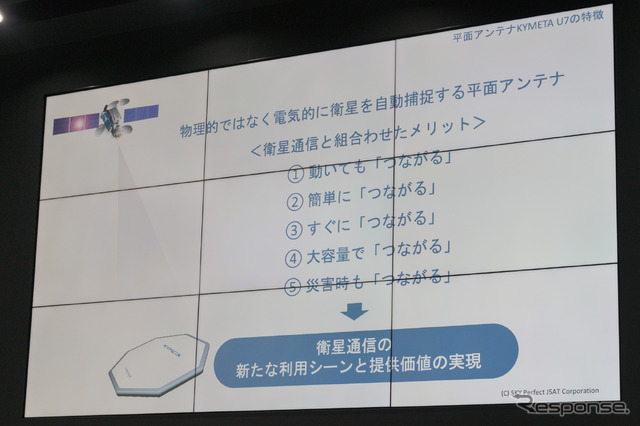 5つのつながるというキーワードで、衛星通信のメリットを解説。