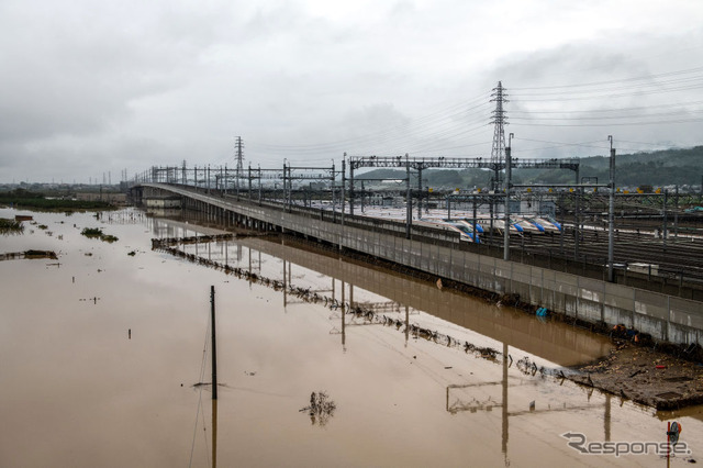 台風19号で浸水した長野新幹線車両センター（長野県長野市）