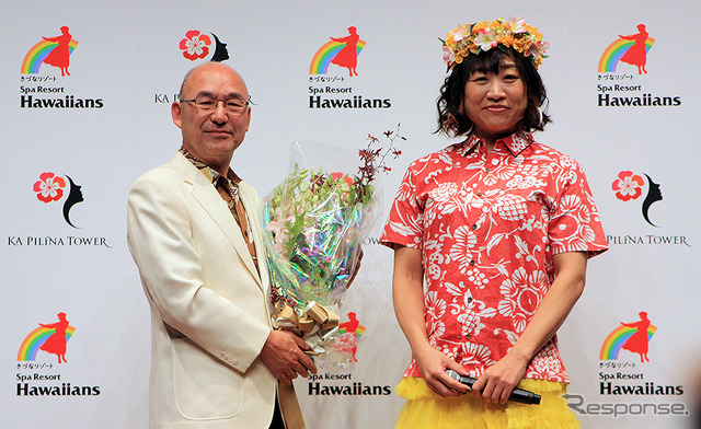 常磐興産 井上直美 社長と山崎静代(南海キャンディーズ)