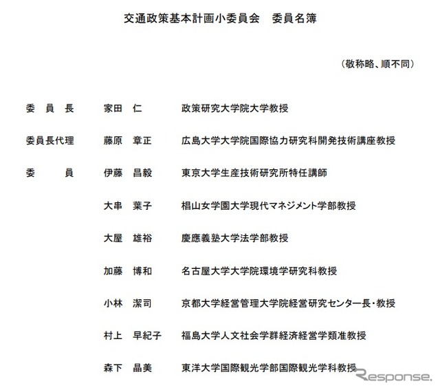 交通政策基本計画小委員会の委員