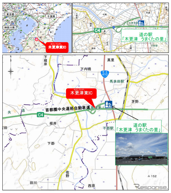 圏央道 木更津東ICと道の駅「木更津 うまくたの里」の位置