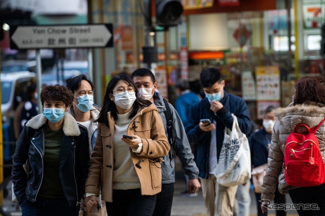 マスクを着用する香港市民（1月30日）