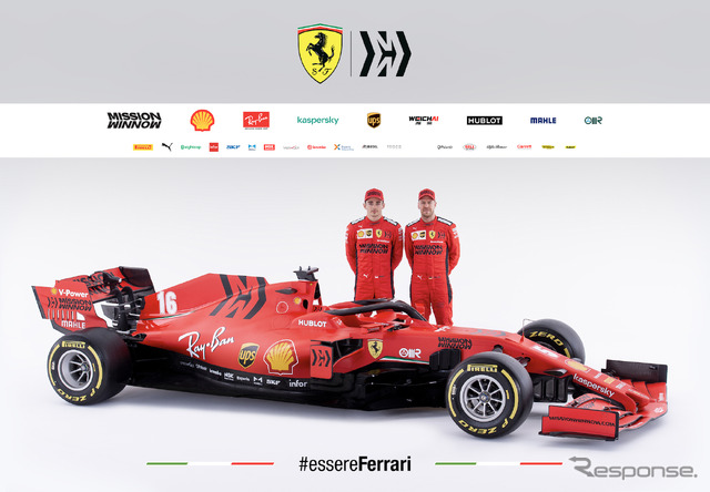 フェラーリの2020年型F1マシン「SF1000」(後方左=#16 ルクレール、右=#5 ベッテル)。