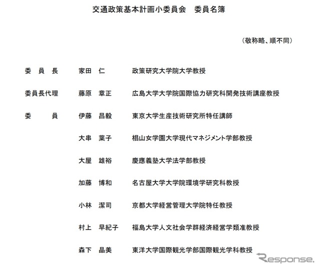 交通政策基本計画小委員会のメンバー