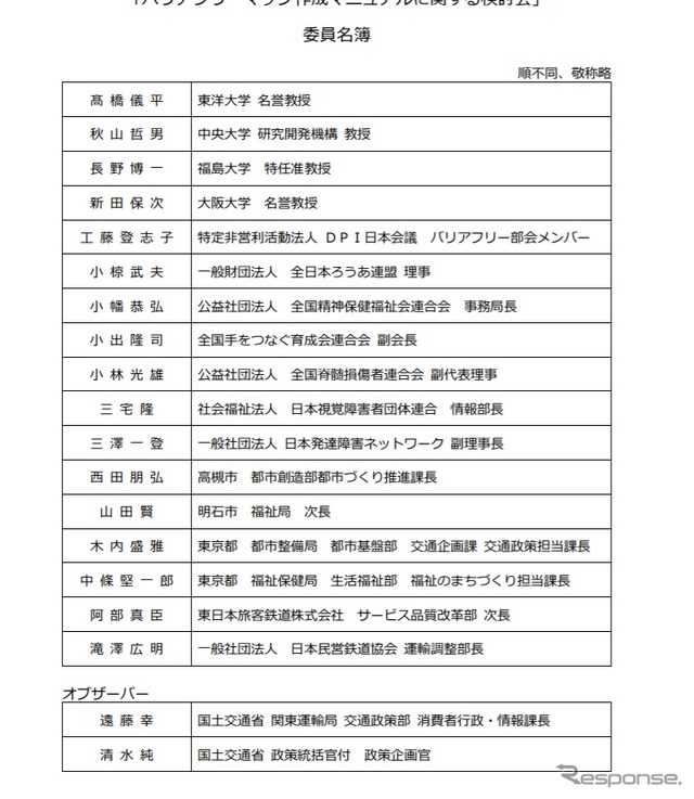 バリアフリーマップ作成マニュアルに関する検討会のメンバー