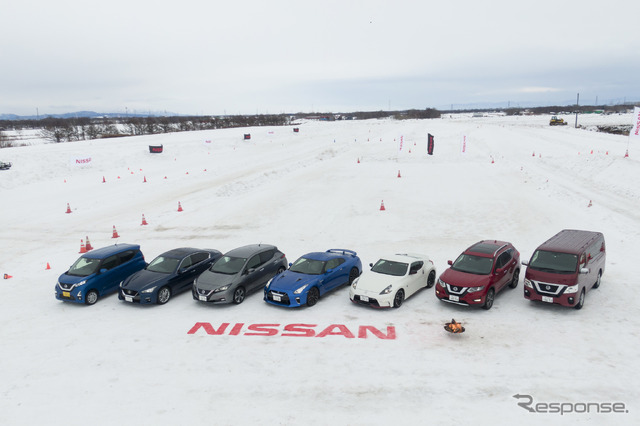 試乗会に集まった幅広いラインナップの日産車