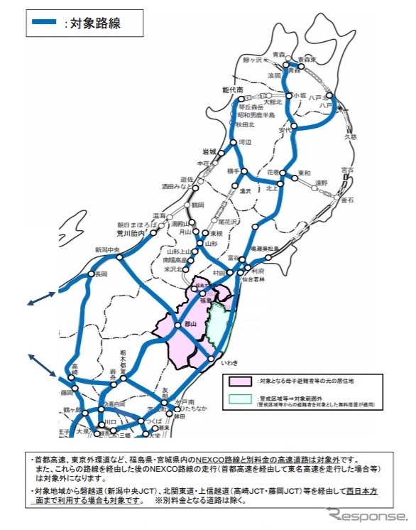 無料措置となる高速道路