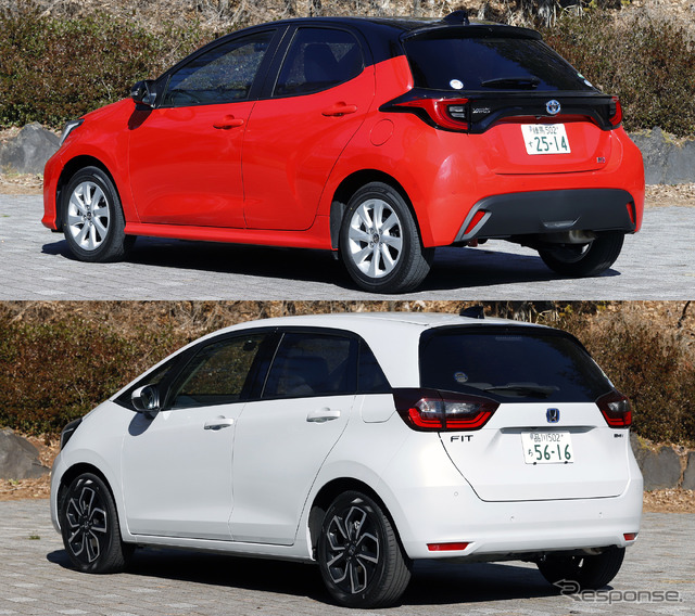 トヨタ ヤリス(上)とホンダ フィット(下)